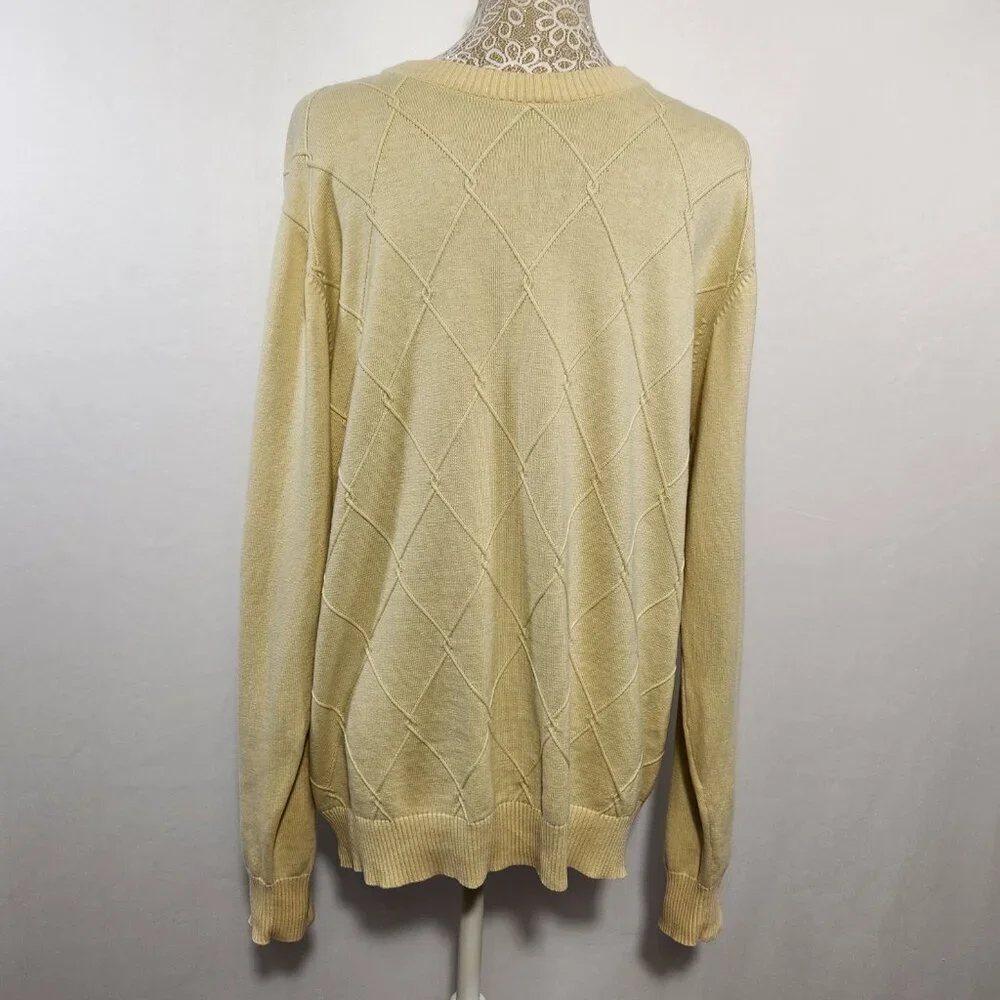 Vintage Oscar De La Renta Men’s Size Medium Yellow Long Sleeve Argyle Sweater